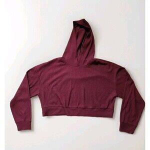 Revival Cropped Ribbed Knit Hoodie Fixed Hood Purple Athletic Womens Sz L EUC
